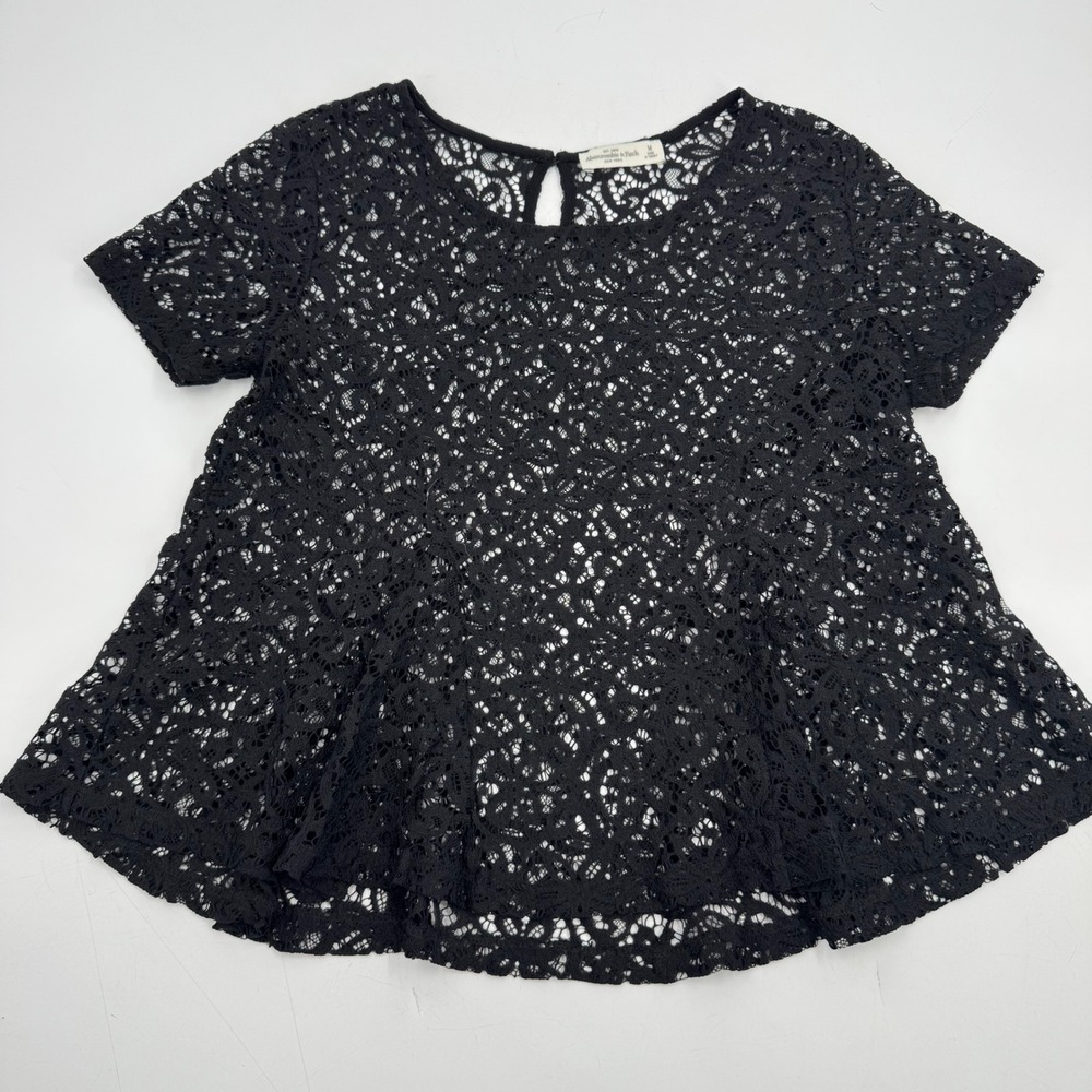 Abercrombie & Fitch Top Medium Black Lace‎ Sheer Short Sleeve Blouse
